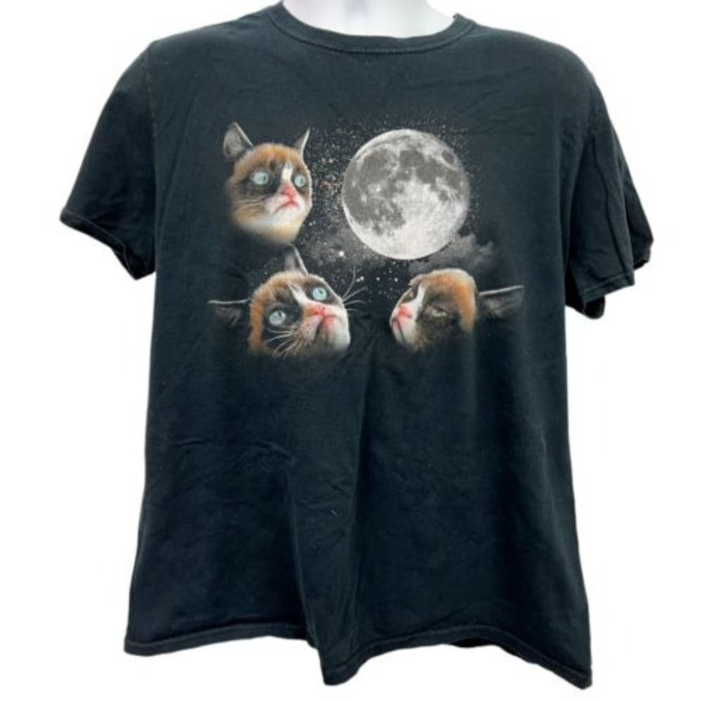 Grumpy Cat 3 Moon Men's Black T-shirt Large Gildan